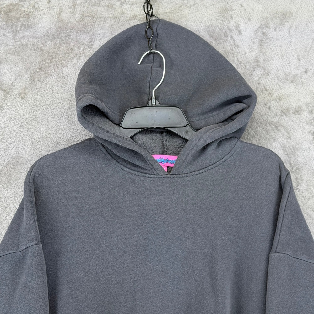 Edikted Womens Charcoal Grey Pink Bow Sleeve Fleece Hoodie Sweatshirt Small - Picture 2 of 11